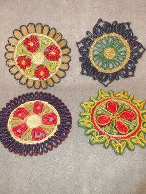 4 Vtg Woven Wicker Straw Trivet Hot Pad Rattan Raffia Pot Holder Boho Wall Decor